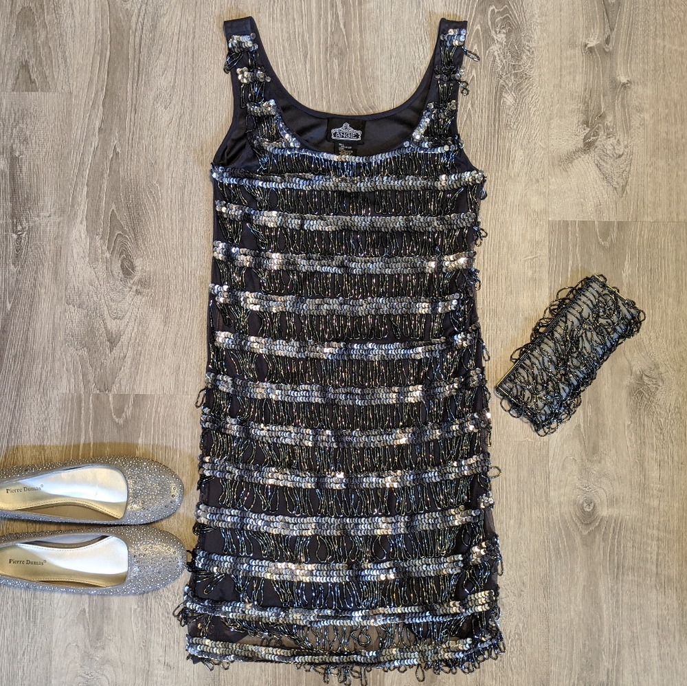 NWT Bead Navy Flapper Shift Dress | Angie
